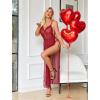 image:imageAvidlove Women Lingerie Sexy Nightgowns Lace Babydoll Mesh Sleepwear Long Lingerie Dress Side Split Nightdress SXXLWine Red