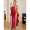 image:imageAvidlove Women Lingerie Sexy Nightgowns Lace Babydoll Mesh Sleepwear Long Lingerie Dress Side Split Nightdress SXXLWine Red
