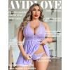 image:imageAvidlove Women Plus Size Babydoll Lingerie Lace Chemise Mesh SleepwearLight Purple