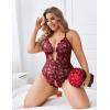 image:imageAvidlove Women Plus Size Lingerie Lace Teddy Deep V Lingerie Bodysuit One Piece Babydoll 1422 PlusDark Red