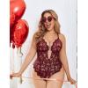 image:imageAvidlove Women Plus Size Lingerie Lace Teddy Deep V Lingerie Bodysuit One Piece Babydoll 1422 PlusDark Red