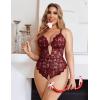 image:imageAvidlove Women Plus Size Lingerie Lace Teddy Deep V Lingerie Bodysuit One Piece Babydoll 1422 PlusDark Red