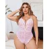 image:imageAvidlove Women Plus Size Lingerie Lace Teddy Deep V Lingerie Bodysuit One Piece Babydoll 1422 PlusPink