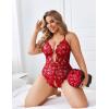 image:imageAvidlove Women Plus Size Lingerie Lace Teddy Deep V Lingerie Bodysuit One Piece Babydoll 1422 PlusRed