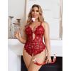 image:imageAvidlove Women Plus Size Lingerie Lace Teddy Deep V Lingerie Bodysuit One Piece Babydoll 1422 PlusRed
