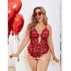image:imageAvidlove Women Plus Size Lingerie Lace Teddy Deep V Lingerie Bodysuit One Piece Babydoll 1422 PlusRed