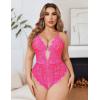 image:imageAvidlove Women Plus Size Lingerie Lace Teddy Deep V Lingerie Bodysuit One Piece Babydoll 1422 PlusRose Red