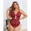 image:imageAvidlove Women Plus Size Lingerie Lace Teddy Deep V Lingerie Bodysuit One Piece Babydoll 1422 PlusWine Red