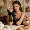 image:imageAvidlove Women Ruffle Bow Lace Gloves Fingerless Mid Elbow Sleeve Costume Wedding Opera Tea Party Prom Cosplay GothicWhite and Black