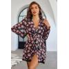 image:imageAvidlove Women Sexy Lingerie Set 3 Piece Mesh Kimono Robe with Bra and Panty Sheer SleepwearBlack Floral