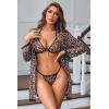 image:imageAvidlove Women Sexy Lingerie Set 3 Piece Mesh Kimono Robe with Bra and Panty Sheer SleepwearBrown and Black Leopard