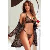 image:imageAvidlove Women Sexy Lingerie Set 3 Piece Mesh Kimono Robe with Bra and Panty Sheer SleepwearBrown and Black Leopard