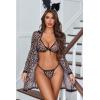 image:imageAvidlove Women Sexy Lingerie Set 3 Piece Mesh Kimono Robe with Bra and Panty Sheer SleepwearBrown and Black Leopard