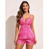 image:imageAvidlove Women Sleepwear Satin Pajamas Set Lace Camisole Shorts NightwearRose Red Leopard