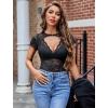 image:imageAvidlove Womens Lace Mesh Short Sleeve Top Floral Sheer See Through Blouse Sexy TopsBlack