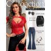 image:imageAvidlove Womens Lace Mesh Short Sleeve Top Floral Sheer See Through Blouse Sexy TopsCarmined Red