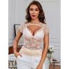 image:imageAvidlove Womens Lace Mesh Short Sleeve Top Floral Sheer See Through Blouse Sexy TopsChampagne