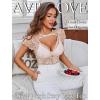 image:imageAvidlove Womens Lace Mesh Short Sleeve Top Floral Sheer See Through Blouse Sexy TopsChampagne
