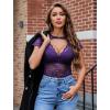 image:imageAvidlove Womens Lace Mesh Short Sleeve Top Floral Sheer See Through Blouse Sexy TopsDark Purple