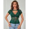 image:imageAvidlove Womens Lace Mesh Short Sleeve Top Floral Sheer See Through Blouse Sexy TopsGreen