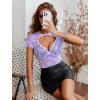 image:imageAvidlove Womens Lace Mesh Short Sleeve Top Floral Sheer See Through Blouse Sexy TopsLight Purple