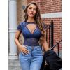image:imageAvidlove Womens Lace Mesh Short Sleeve Top Floral Sheer See Through Blouse Sexy TopsNavy Blue