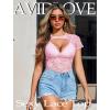 image:imageAvidlove Womens Lace Mesh Short Sleeve Top Floral Sheer See Through Blouse Sexy TopsPink