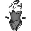 image:imageAvidlove Womens Lingerie Bodysuit 4 Piece Set Sheer Mesh Teddy Babydoll with Detachable Collar and Wrist CuffsBlack