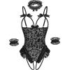 image:imageAvidlove Womens Lingerie Bodysuit 4 Piece Set Sheer Mesh Teddy Babydoll with Detachable Collar and Wrist CuffsBlack Leopard