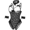 image:imageAvidlove Womens Lingerie Bodysuit 4 Piece Set Sheer Mesh Teddy Babydoll with Detachable Collar and Wrist CuffsBlack Leopard