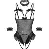 image:imageAvidlove Womens Lingerie Bodysuit 4 Piece Set Sheer Mesh Teddy Babydoll with Detachable Collar and Wrist CuffsConstellation