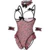 image:imageAvidlove Womens Lingerie Bodysuit 4 Piece Set Sheer Mesh Teddy Babydoll with Detachable Collar and Wrist CuffsHot Pink Leopard