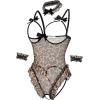 image:imageAvidlove Womens Lingerie Bodysuit 4 Piece Set Sheer Mesh Teddy Babydoll with Detachable Collar and Wrist CuffsLeopard