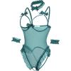 image:imageAvidlove Womens Lingerie Bodysuit 4 Piece Set Sheer Mesh Teddy Babydoll with Detachable Collar and Wrist CuffsPeacock Blue