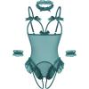 image:imageAvidlove Womens Lingerie Bodysuit 4 Piece Set Sheer Mesh Teddy Babydoll with Detachable Collar and Wrist CuffsPeacock Blue