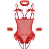 image:imageAvidlove Womens Lingerie Bodysuit 4 Piece Set Sheer Mesh Teddy Babydoll with Detachable Collar and Wrist CuffsRed