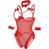 image:imageAvidlove Womens Lingerie Bodysuit 4 Piece Set Sheer Mesh Teddy Babydoll with Detachable Collar and Wrist CuffsRed
