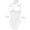 image:imageAvidlove Womens Lingerie Bodysuit 4 Piece Set Sheer Mesh Teddy Babydoll with Detachable Collar and Wrist CuffsWhite
