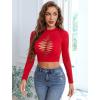 image:imageAvidlove Womens Long Sleeve Fishnet Top Sexy Cut Out Crop Short Hollow Out TopCarmine Red