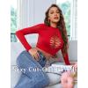 image:imageAvidlove Womens Long Sleeve Fishnet Top Sexy Cut Out Crop Short Hollow Out TopCarmine Red