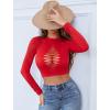 image:imageAvidlove Womens Long Sleeve Fishnet Top Sexy Cut Out Crop Short Hollow Out TopCarmine Red