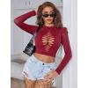 image:imageAvidlove Womens Long Sleeve Fishnet Top Sexy Cut Out Crop Short Hollow Out TopDark Red
