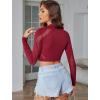 image:imageAvidlove Womens Long Sleeve Fishnet Top Sexy Cut Out Crop Short Hollow Out TopDark Red