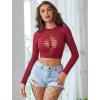 image:imageAvidlove Womens Long Sleeve Fishnet Top Sexy Cut Out Crop Short Hollow Out TopDark Red