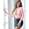 image:imageAvidlove Womens Long Sleeve Fishnet Top Sexy Cut Out Crop Short Hollow Out TopPink
