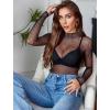 image:imageAvidlove Womens Sexy Fishnet Mesh Long Sleeve Tops Mock Neck Sheer Lace SeeThrough Blouse Bodycon Clubwear Party TopsBlack