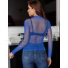 image:imageAvidlove Womens Sexy Fishnet Mesh Long Sleeve Tops Mock Neck Sheer Lace SeeThrough Blouse Bodycon Clubwear Party TopsBlue