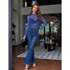 image:imageAvidlove Womens Sexy Fishnet Mesh Long Sleeve Tops Mock Neck Sheer Lace SeeThrough Blouse Bodycon Clubwear Party TopsBlue