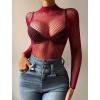 image:imageAvidlove Womens Sexy Fishnet Mesh Long Sleeve Tops Mock Neck Sheer Lace SeeThrough Blouse Bodycon Clubwear Party TopsBurgundy