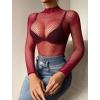 image:imageAvidlove Womens Sexy Fishnet Mesh Long Sleeve Tops Mock Neck Sheer Lace SeeThrough Blouse Bodycon Clubwear Party TopsBurgundy